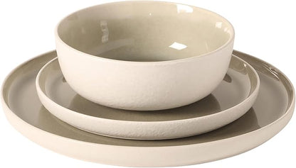 Gibson Elite Tahoe Sunset 12-Piece Reactive Stoneware Dinnerware Set – Matte Exterior & Shiny Interior Plates and Bowls, Durable Everyday Dish Set, Microwave & Dishwasher Safe - Grey