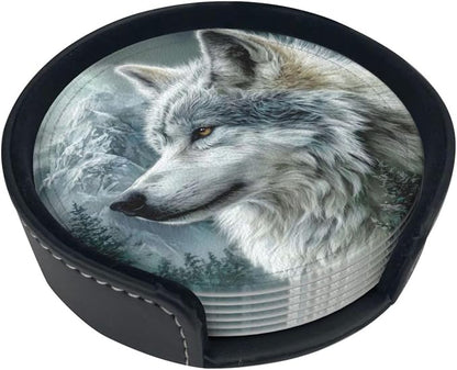 6 Pack Wolf Moutain Leather Coasters - Image 4