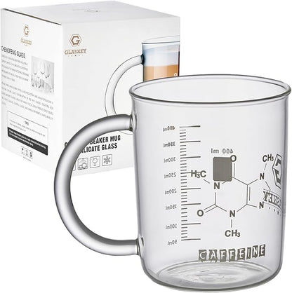 GLASKEY Caffeine Beaker Mug, 16 oz Anti-Dripping Borosilicate Caffeine Mug by GLASKEY