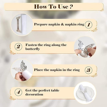150 Pcs Napkin Rings Laser Cut Butterfly Shape Foil Paper Napkin Holder for Weddings Party Serviette Table Decoration Restaurant (Silver)