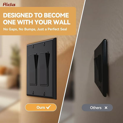 AIDA 2-Gang Decorative Wall Plates, Standard Size 4.53" H x 4.57" L, Unbreakable Thermoplastic, UL Listed - 10 Pack, Glossy Black for Outlets & Switches