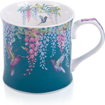 Spring Hummingbird Floral Coffee Mug, 12oz Dark Teal Ceramic Mug by MFoffice