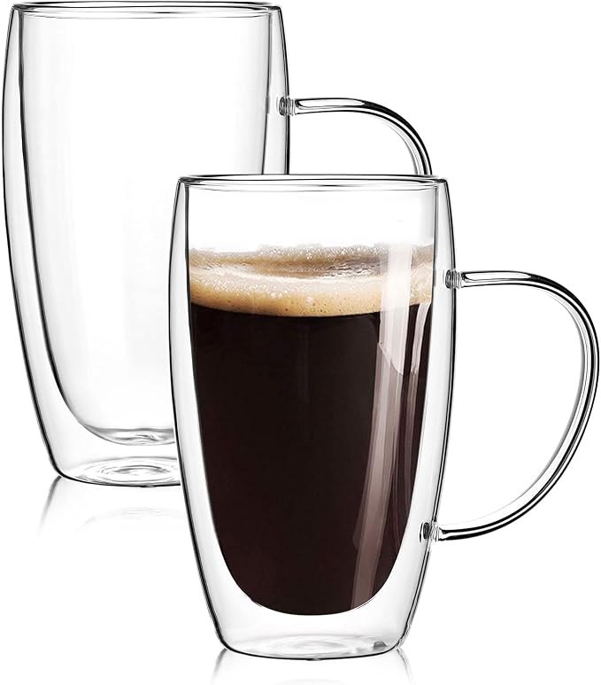 2-Pack 15 Oz Double Walled Glass Coffee Mugs by Wells