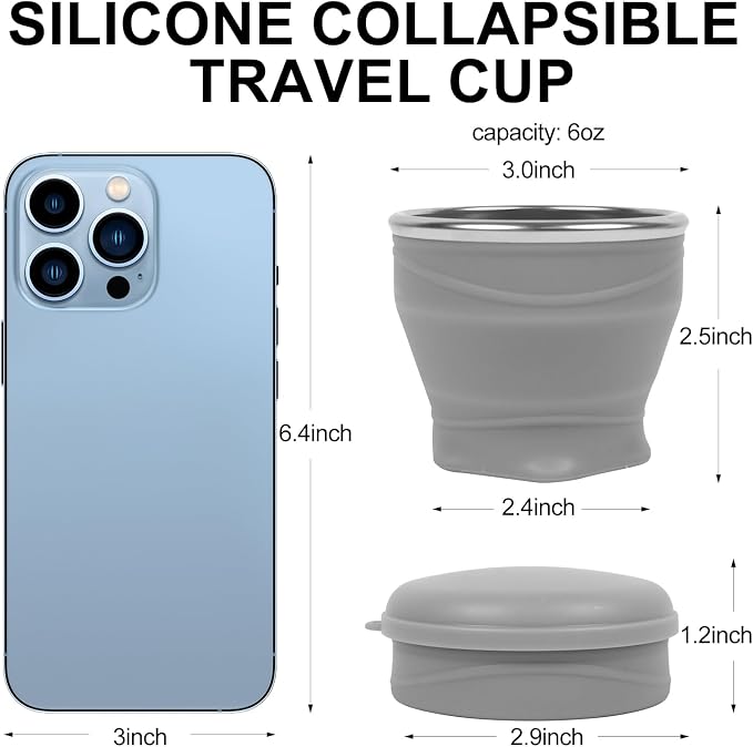 Collapsible Travel Cup with Lid - 6oz Mini Silicone Folding Cup with Stainless - Image 3
