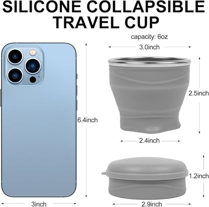 Collapsible Travel Cup with Lid - 6oz Mini Silicone Folding Cup with Stainless - Image 3