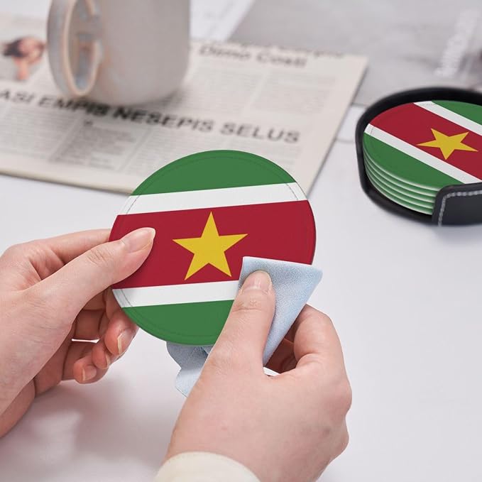 6 Pack Surinam Flag Leather Coaster - Image 6
