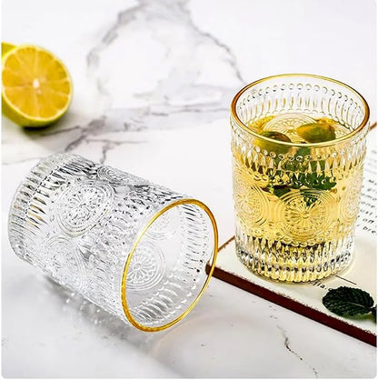 2 Pack 10 OZ Cute Embossed Glass Cup Vintage Drinking Glasses | Thick - Image 2