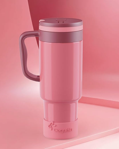 40 oz Insulated Tumbler with Handle and Push-Button Straw Lid, Stainless Steel - Image 2
