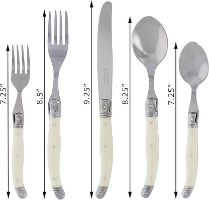 French Home Laguiole 20 Piece Flatware Set – Stainless Steel Flatware Set for 4 – Luxurious Ivory-Colored Utensil Set with Knives, Spoons and Forks