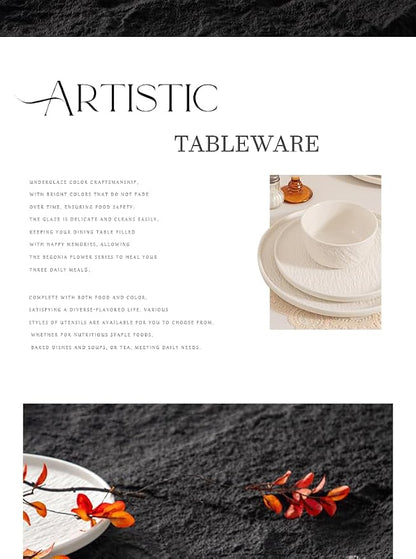 4-piece set, embossed stone design plate and bowl set, microwave and dishwasher - Image 6