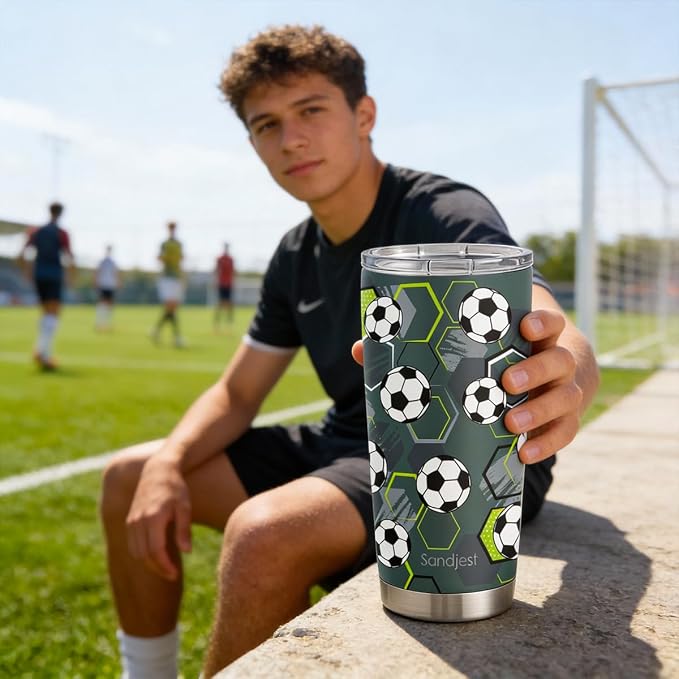SANDJEST Soccer Tumbler Stainless Steel 20oz, Insulated Travel Coffee Cup - Image 7