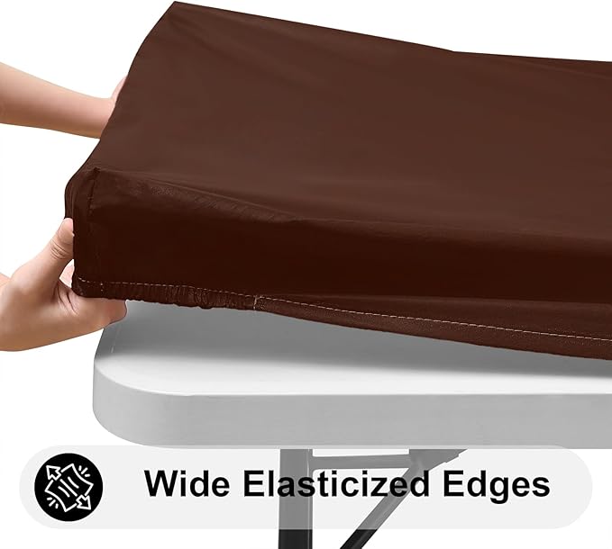 Smiry Rectangle Tablecloth, Elastic Fitted Flannel Backed Vinyl Tablecloths for 5ft Folding Tables, Waterproof Wipeable Table Covers for Indoor, Outdoor, Picnic and Camping (Coffee, 30"x60")