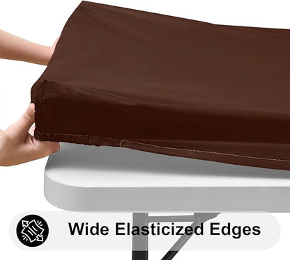 Smiry Rectangle Tablecloth, Elastic Fitted Flannel Backed Vinyl Tablecloths for 4ft Folding Tables, Waterproof Wipeable Table Covers for Outdoor, Indoor, Picnic and Camping (Coffee, 30"x48")