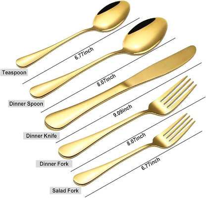 Gold Silverware Flatware Set for 8, 40 Piece Stainless Steel Cutlery Set - Image 2