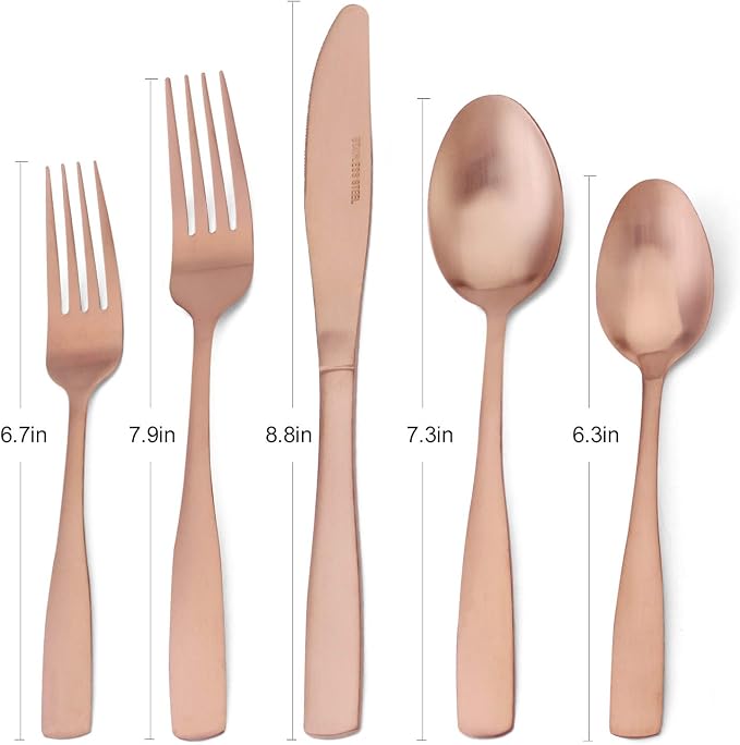 Matte Rose Gold Silverware Set, 20-Piece Stainless Steel Flatware set, - Image 2