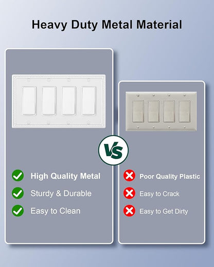 2-Pack Quad Decorator Outlet Cover Plate, Pure White Pearls Decorative Switch Plates and Outlet Covers, Metal Wall Plates for Electrical Outlets