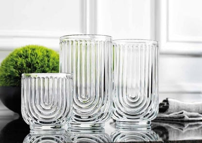 Glaver's 16-Piece Drinking Glass Set, Art Deco Ribbed Arch Design, 17oz - Image 5