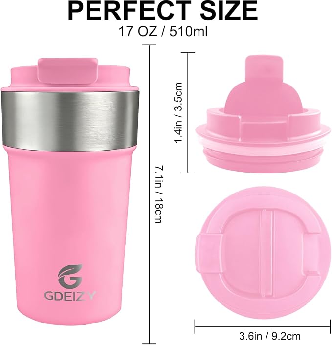 17oz Insulated Travel Coffee Mug, Stainless Steel Cup - Image 5