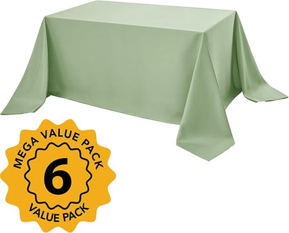 6-Pack Sage Green Tablecloths for Rectangle Tables, 90 x 132 Inches, Stain-Resistant Polyester Fabric for 8 Foot Tables - Washable Table Covers for Weddings, Birthday Parties, Events