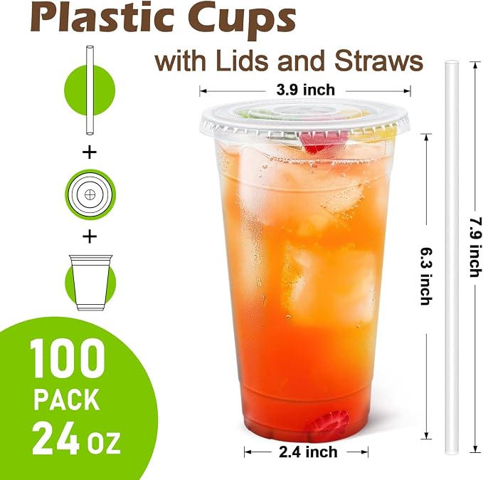Clawsoff 100 Pack 24 oz Disposable Clear Plastic Cups - Image 2