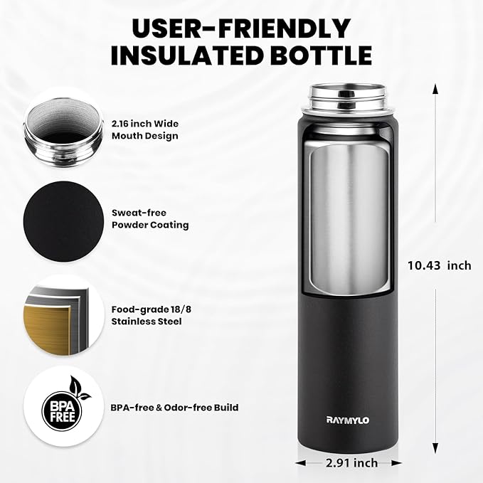 RAYMYLO Insulated Water Bottle 24 oz, Triple Wall Vacuum Stainless Steel | - Image 5