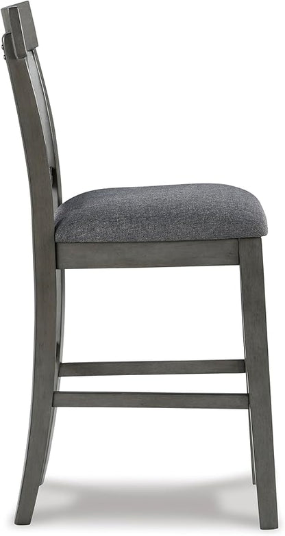 Signature Design by Ashley Hallanden Modern Farmhouse Counter Upholstered Barstool, Set of 2, Comb-back Design, Solid Wood, 25.75" , Dark Gray