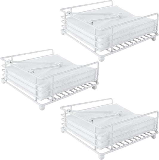 3PCS Napkin Holders for Paper Napkins, White Flat Napkins Holders, Metal Napkin Dispenser for Kitchen Tables, Farmhouse, Dinner, Outdoor