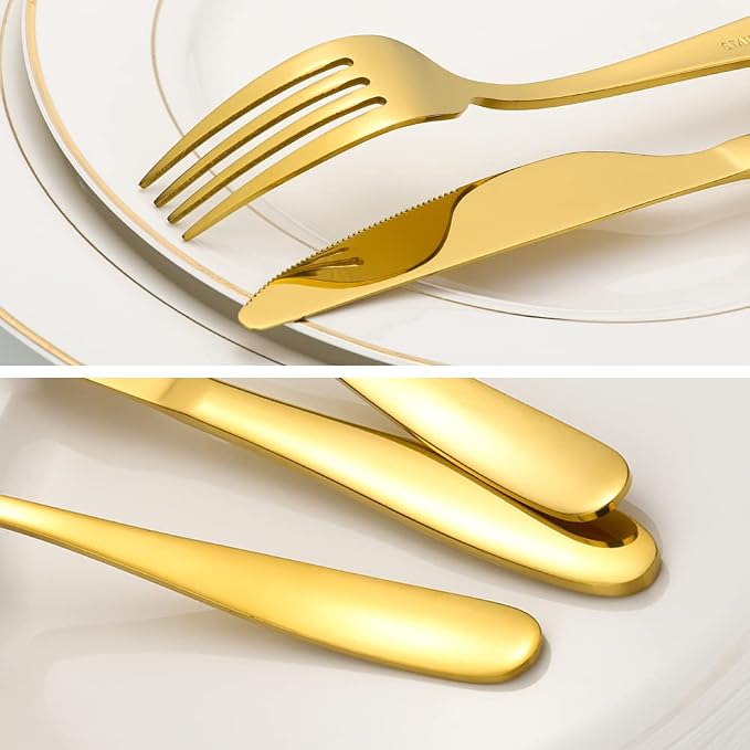 60-Piece Gold Silverware Set, CXJY Stainless Steel Flatware Set - Image 3