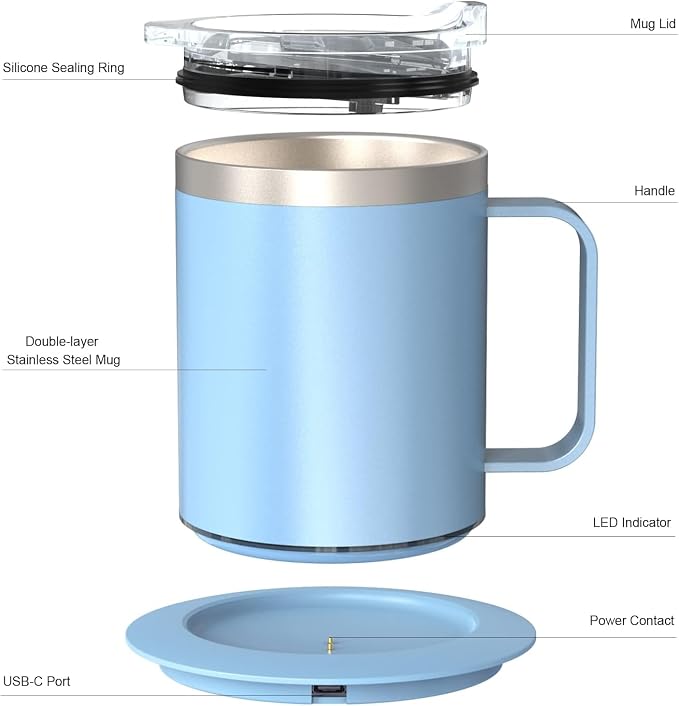 Heated Coffee Mug, Self Heating Electric Mug 131°F, USB Powered Coffee Cup - Image 6