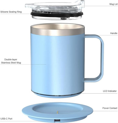 Heated Coffee Mug, Self Heating Electric Mug 131°F, USB Powered Coffee Cup - Image 6