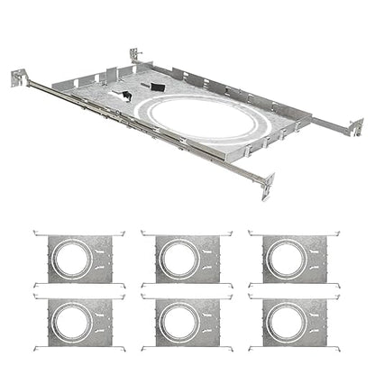 ASD New Construction Mounting Plate with Round Holes 8-10-12" - Adjustable LED Recessed Lighting Housing with Extendable Hanger Bars, Shallow Wafer Light Bracket, Mounting Kit with Notches, 6 Pack