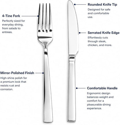 SANTUO 16-Piece Stainless Steel Dinner Knife and Fork Set - Image 2