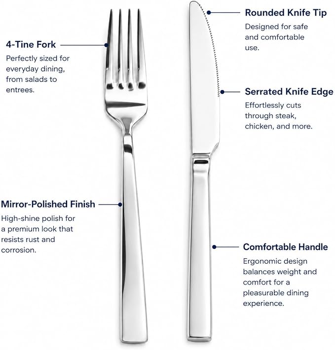 SANTUO 20-Piece Stainless Steel Dinner Knife and Fork Set - Image 2