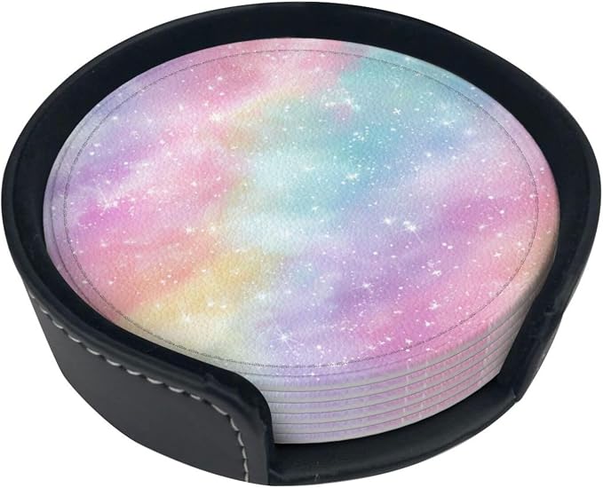 Colorful Rainbow Leather Coasters Set of 6 by Nameapo
