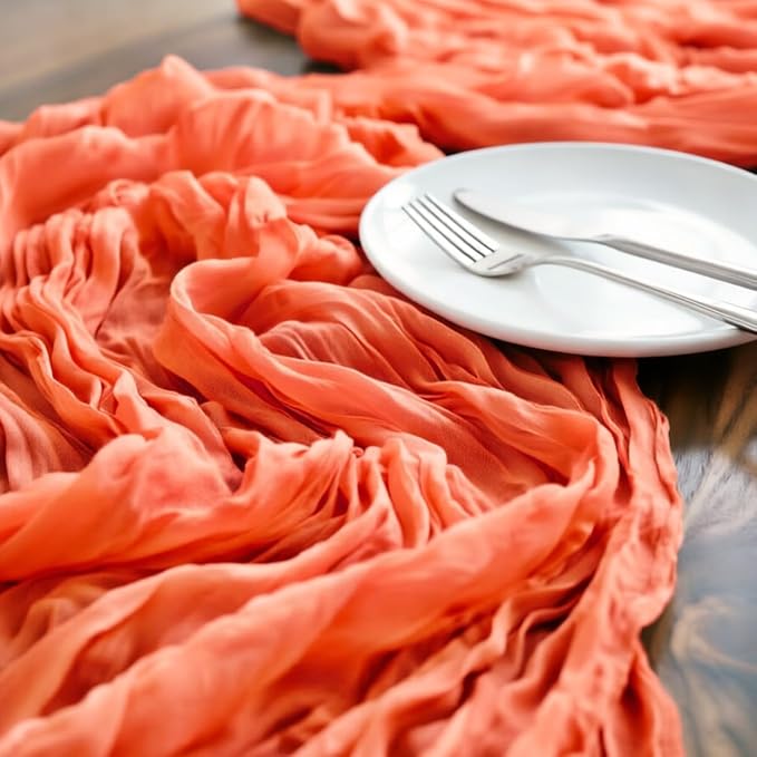 Orange Cheesecloth Table Runner 120 Inches 10 Ft Gauze Table Runner | Summer - Image 4