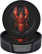 Lobster red Printed Leather Coasters for Drinks, Set of 6 Drink Coaster Dining Room Decor Cup Coasters