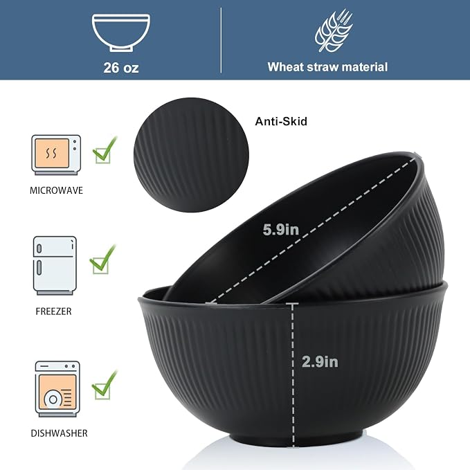 Wheat Straw Bowls Set of 8, Non Toxic Unbreakable Bowls - Image 2