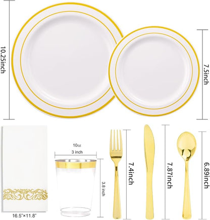350 Pieces White and Gold Plastic Plates - Image 8