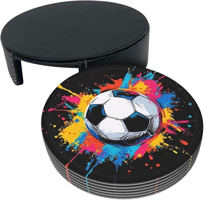 Colorful Soccer Sport Leather Coasters Set of 6 - Image 8