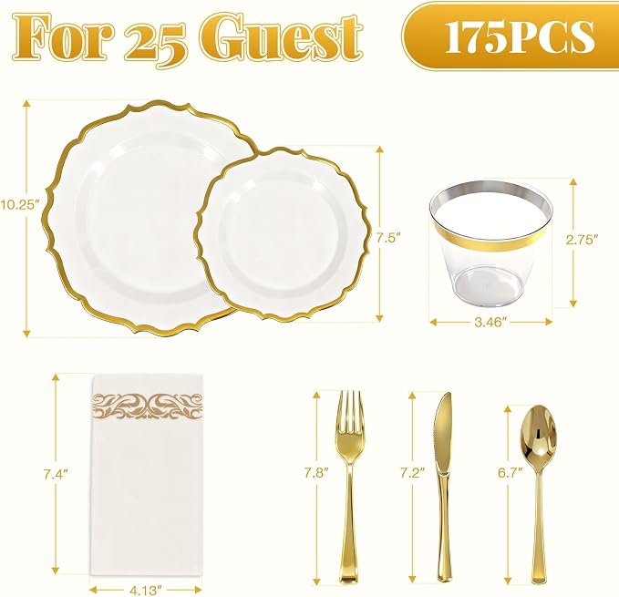 Glowserve 175 Piece Disposable Plastic Plates Dinnerware Set - Image 4