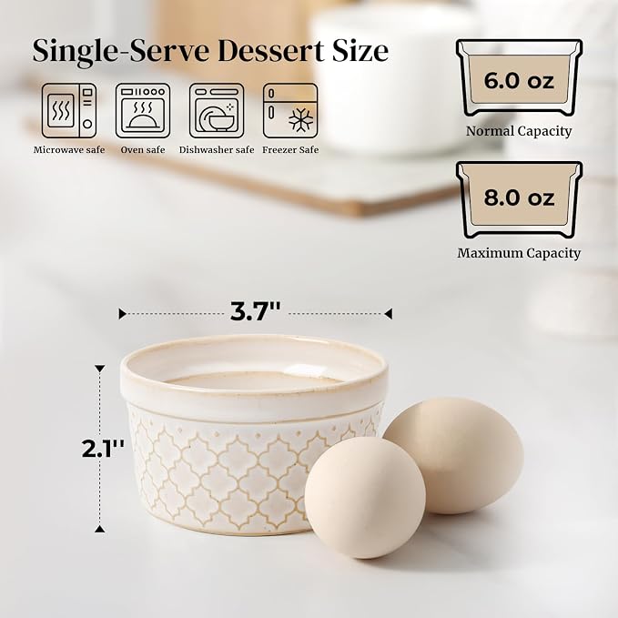 Dowan Ramekins 6 oz Oven Safe for Creme Brulee, Ceramic Small Baking Cups - Image 2