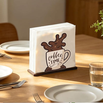 Funny Napkin Holder for Table, Cute Coffee Cup Design Wooden Napkin Dispenser - Image 2