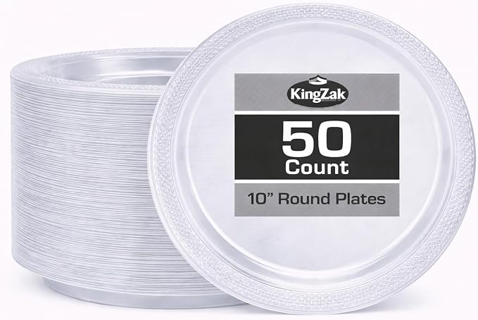 Clear Solid Color Premium Heavy Weight Plastic Dinner Plate 50 Count by HannaKSignature