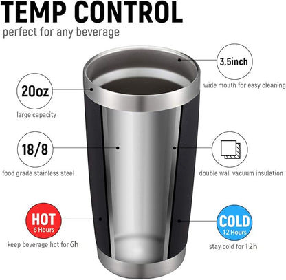 COMOOO 20oz Double Wall Vacuum Insulated Travel Mug, Stainless Steel Tumbler with Lid and Straw Durable Powder Coated Insulated Coffee Cup for Cold & Hot Drinks (Black, 12 pack