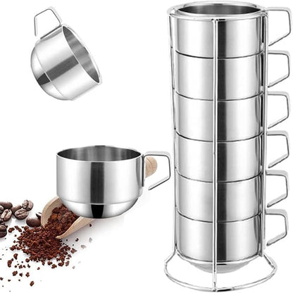 SZCXTOP 6.8 Oz Stainless Steel Coffee Cups Set of 6 Mug, Stackable Double Heat by SZCXTOP