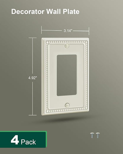 4-Pack Decorator Outlet Cover Plate, Decorative Switch Plates and Outlet Covers, Light Almond Metal Wall Plates for Electrical Outlets, Receptacle, GFCI Outlet, Dimmer Switch