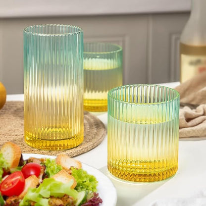 Ribbed Drinking Glasses 8pcs, 12oz and 10oz Glassware, Tumbler Glasses Cup Set - Image 3