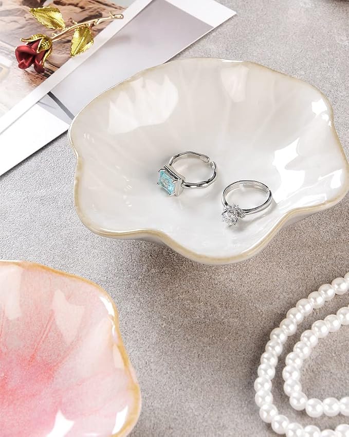 JAMEND CLXP 2PCS Lotus Leaf Shape Ring Holder Dish, Small Key Bowl, Ceramic - Image 3