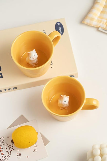 DIHOclub Cat Coffee Cup Hidden Ceramic Animal Inside Mug, Cute Cartoon Handmade - Image 8