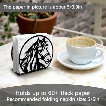 Horse Head Decorative Black Metal Napkin Holder for Table, 4.9" x 4.5" x 1.9" Horse Aniaml Standing Napkin Holder for Home Kitchen Restaurant Picnic Party Coffee Bar Dining Room